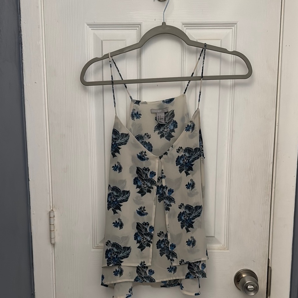 H&M Cream Sleeveless Camisole with Tie Front and Tiered Design